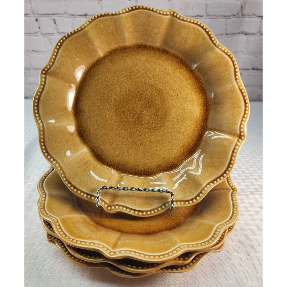 Set The Pioneer Woman PAIGE AMBER Crackle Beaded Dinner Plates 10.75